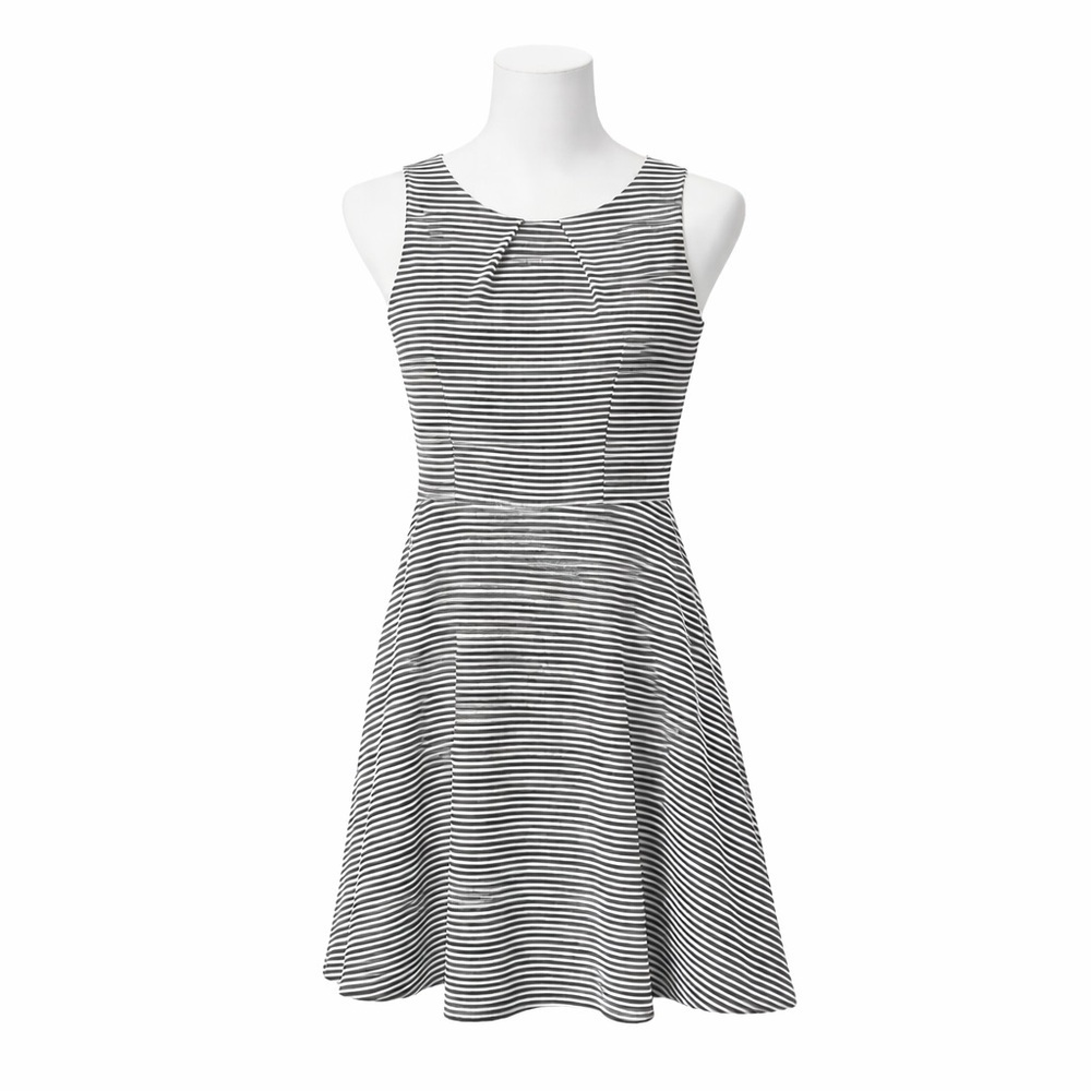 Size L Elle Women’s Black White Striped Fit & Flare Midi‎ Dress